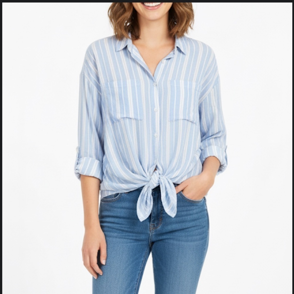 BP striped light blue and white button shirt size M 100% Viscose (3X$15)